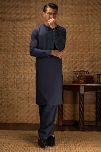 Sandal Cotton Navy  Blue Shalwar Qameez