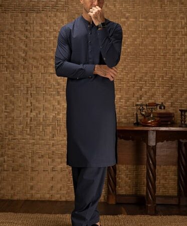Sandal Cotton Navy Blue Shalwar Qameez