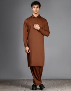 Sandal Cotton Dark Brown Shalwar Qameez