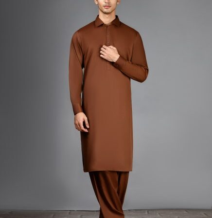 Sandal Cotton Dark Brown Shalwar Qameez